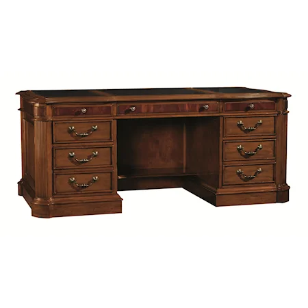 Traditional Double Pedestal Desk with Locking File Drawers and Black Leather Top
